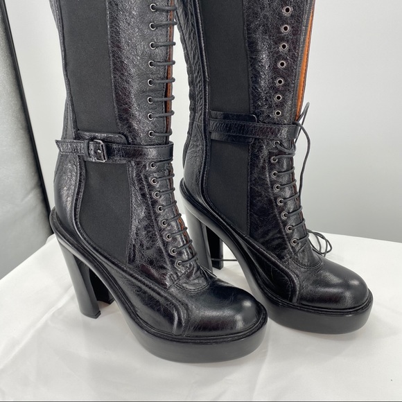 GIVENCHY | Black Leather Lace up Knee High Boots - Picture 8 of 16